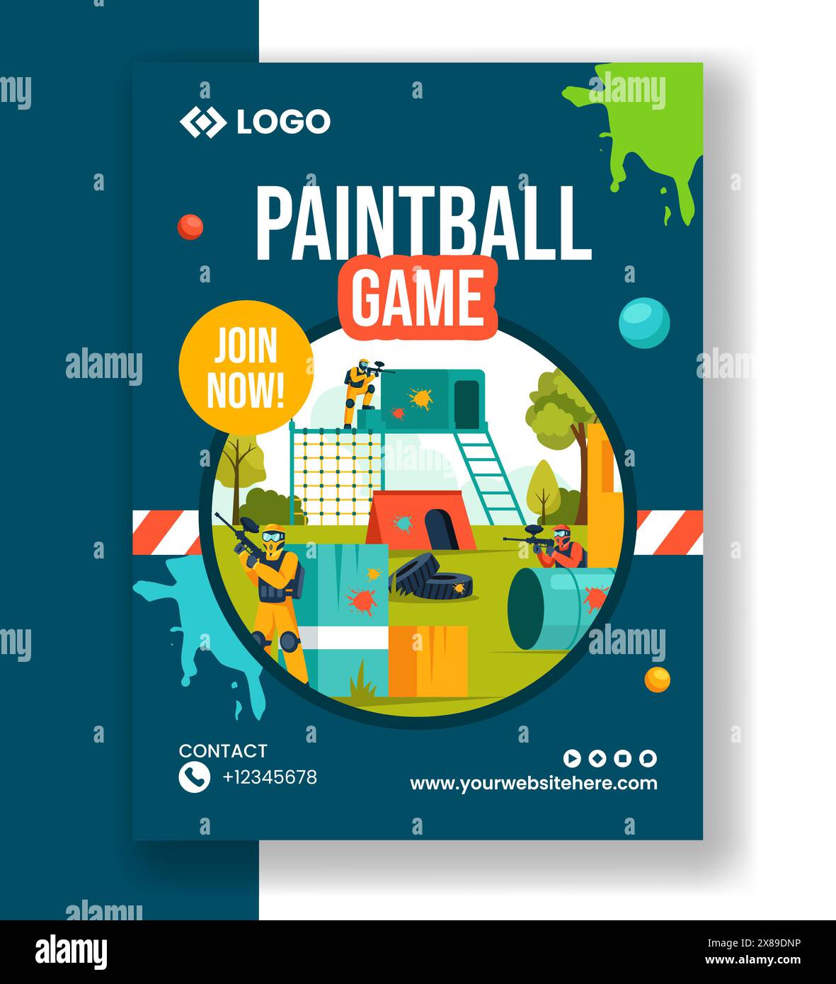 Paintball Spiel Vertikales Poster Flache Cartoon Hand Gezeichnete Vorlagen Hintergrund Illustration Stock Vektor