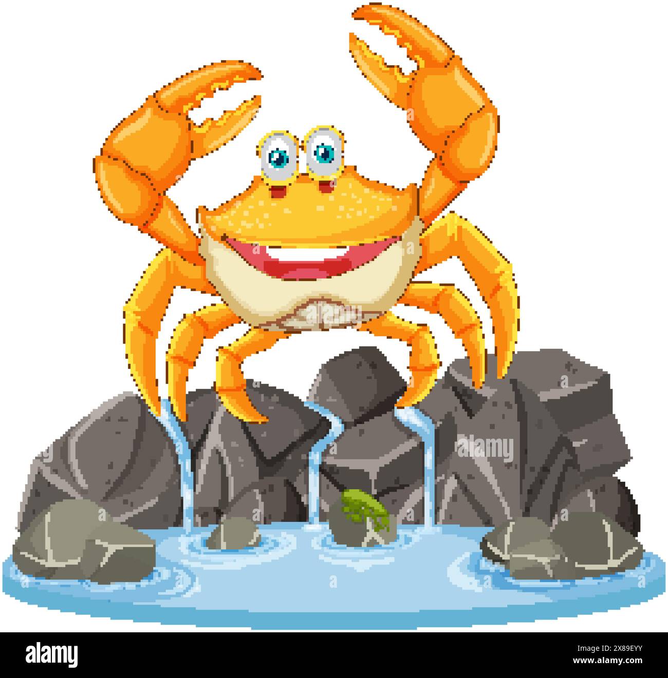 Lächelnde Krabbe auf Felsen am Wasser Stock Vektor