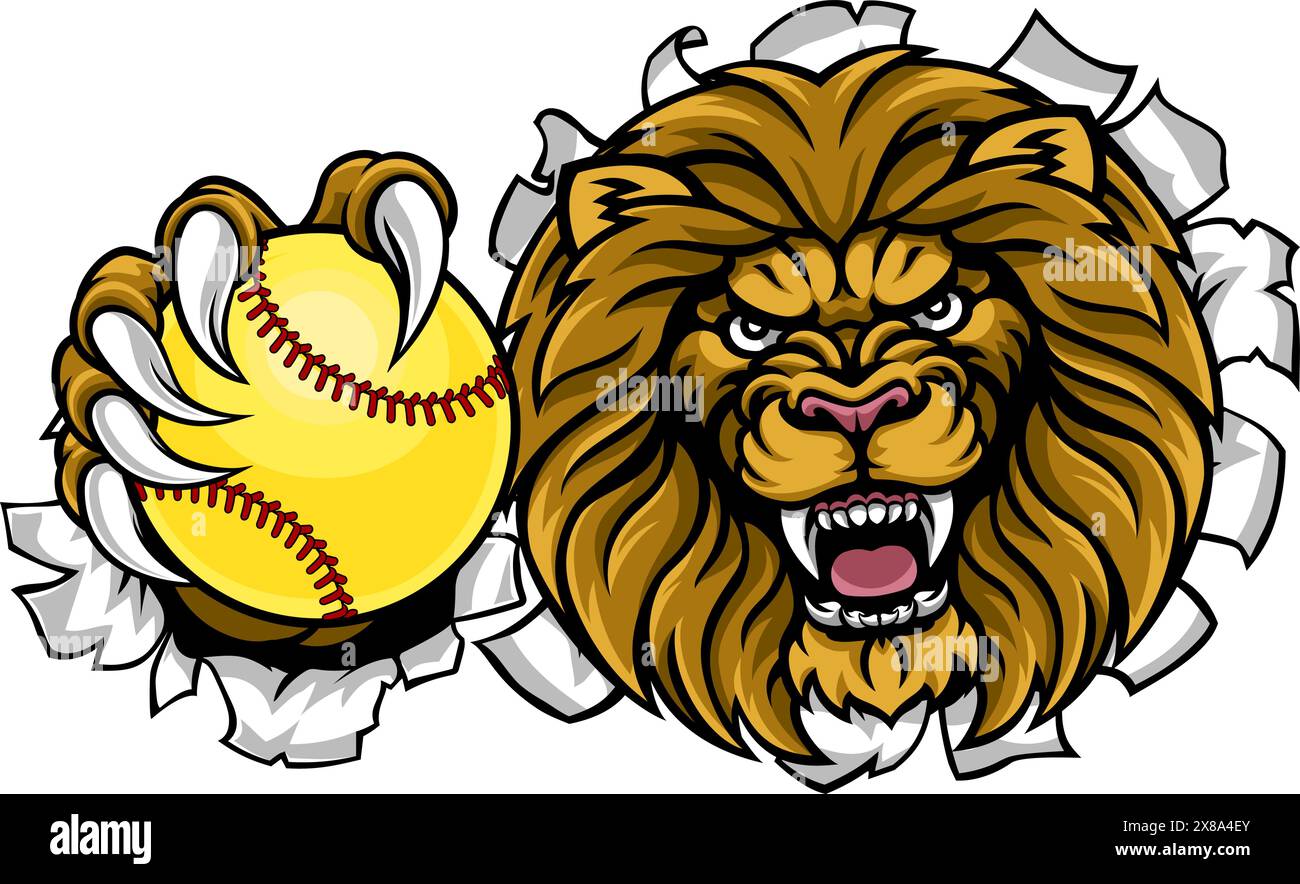 Lion Softball Animal Sports Team Maskottchen Stock Vektor