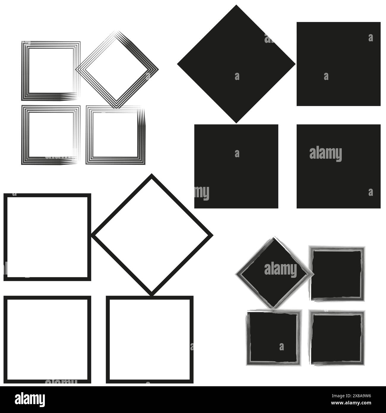 Kollektion geometrischer Formen. Quadrate und Diamanten. Vektorentwurzelemente. Stock Vektor