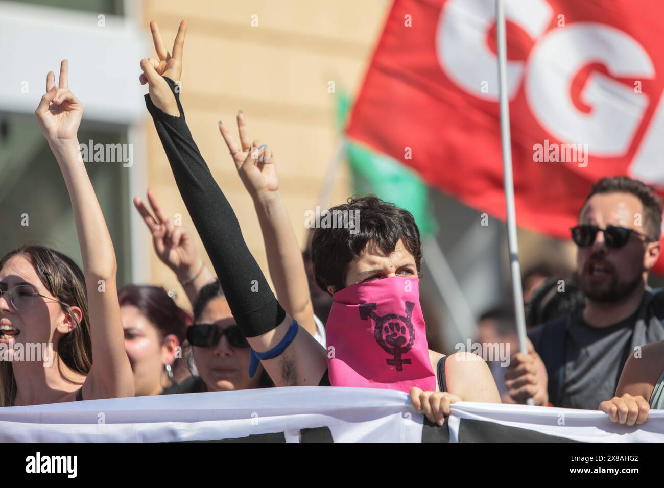 23. Mai 2024, Palermo, Italien: Anti-Mafia-marsch von Verbänden und CGIL in Palermo am Tag des Gedenkens an die Opfer des Massakers von Capaci. (Kreditbild: © Antonio Melita/Pacific Press via ZUMA Press Wire) NUR REDAKTIONELLE VERWENDUNG! Nicht für kommerzielle ZWECKE! Stockfoto