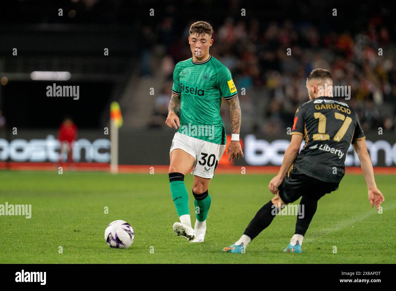 Melbourne, Australien. Mai 2024. Melbourne, Australien, 24. Mai 2024: Harrison Ashby (30 Newcastle United FC) spielt den Ball während des Freundschaftsspiels der A-League Men All-Stars und Newcastle United FC im Marvel Stadium in Melbourne, Australien. (NOE Llamas/SPP) Credit: SPP Sport Press Photo. /Alamy Live News Stockfoto