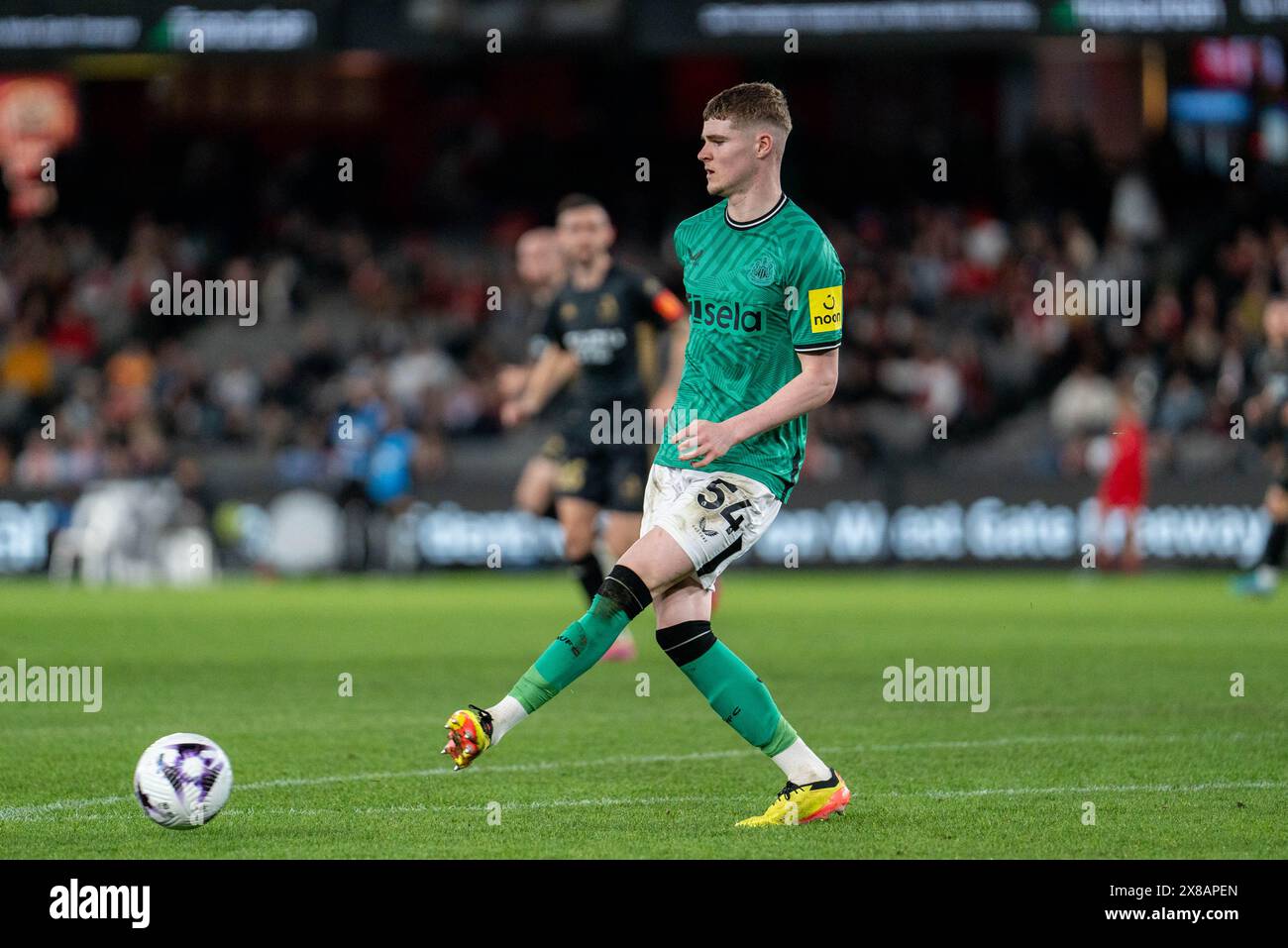 Melbourne, Australien. Mai 2024. Melbourne, Australien, 24. Mai 2024: Alex Murphy (54 Newcastle United FC) spielt den Ball während des Freundschaftsspiels der A-League Men All-Stars und Newcastle United FC im Marvel Stadium in Melbourne, Australien. (NOE Llamas/SPP) Credit: SPP Sport Press Photo. /Alamy Live News Stockfoto