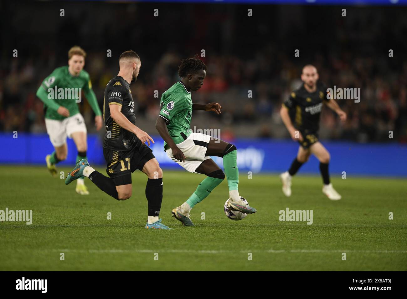 MELBOURNE, AUSTRALIEN. 24. Mai 2024. Im Bild: Newcastle United Stürmer Garang Kuol während der Global Football Week Freundschaft zwischen dem englischen Verein Newcastle United und den australischen ALeague Allstars im Marvel Stadium in Melbourne, Australien. Quelle: Karl Phillipson/Alamy Live News Stockfoto