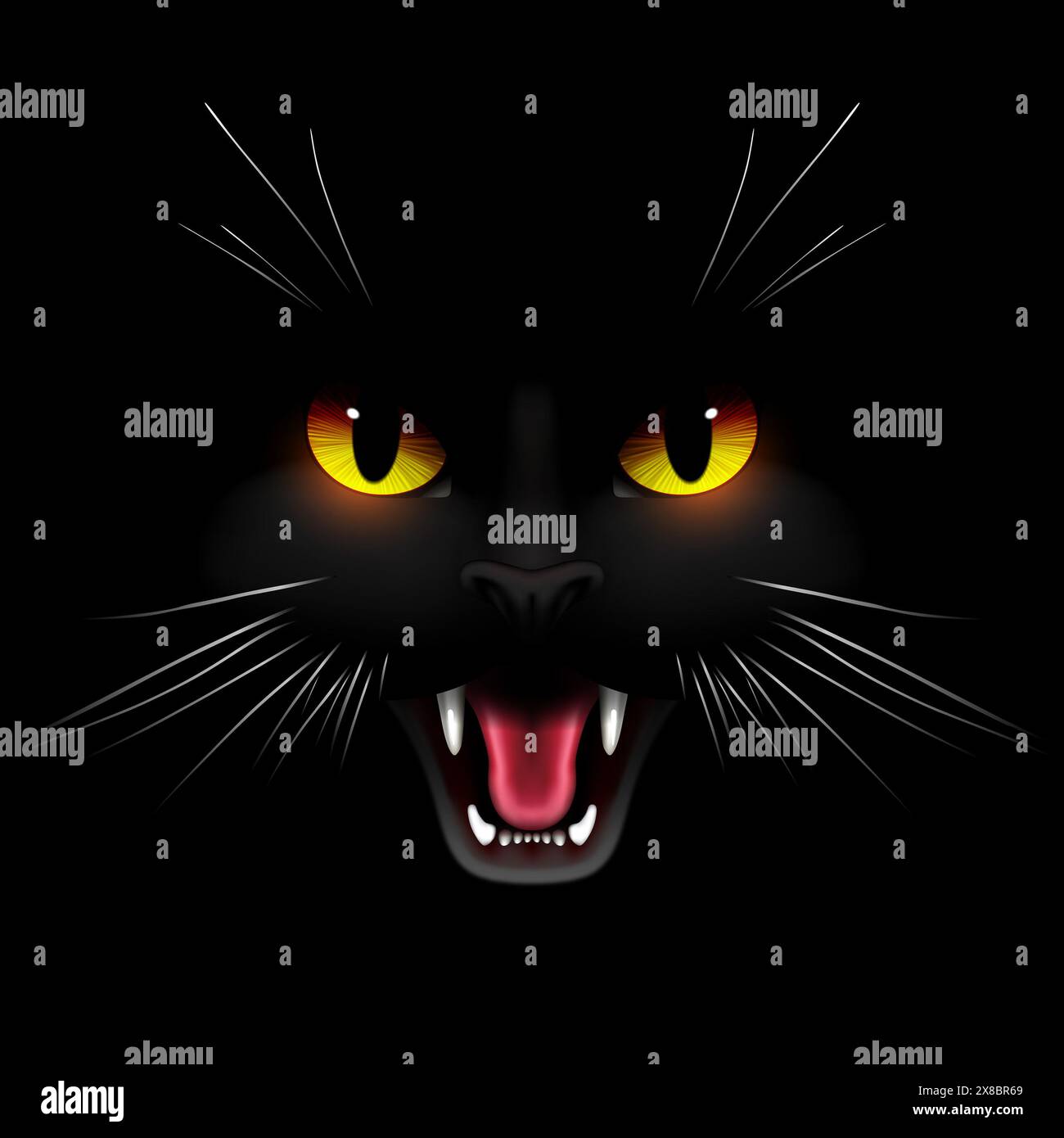 Lustiges schwarzes Katzendesign. Halloween-Illustration. Stockfoto