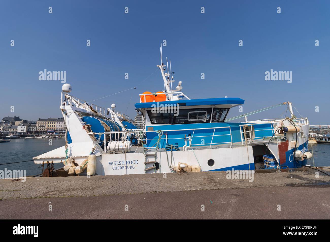 Walisischer Fels-Trawler, Fischerboot, Cherbourg en Cotentin, Manche, Frankreich Stockfoto