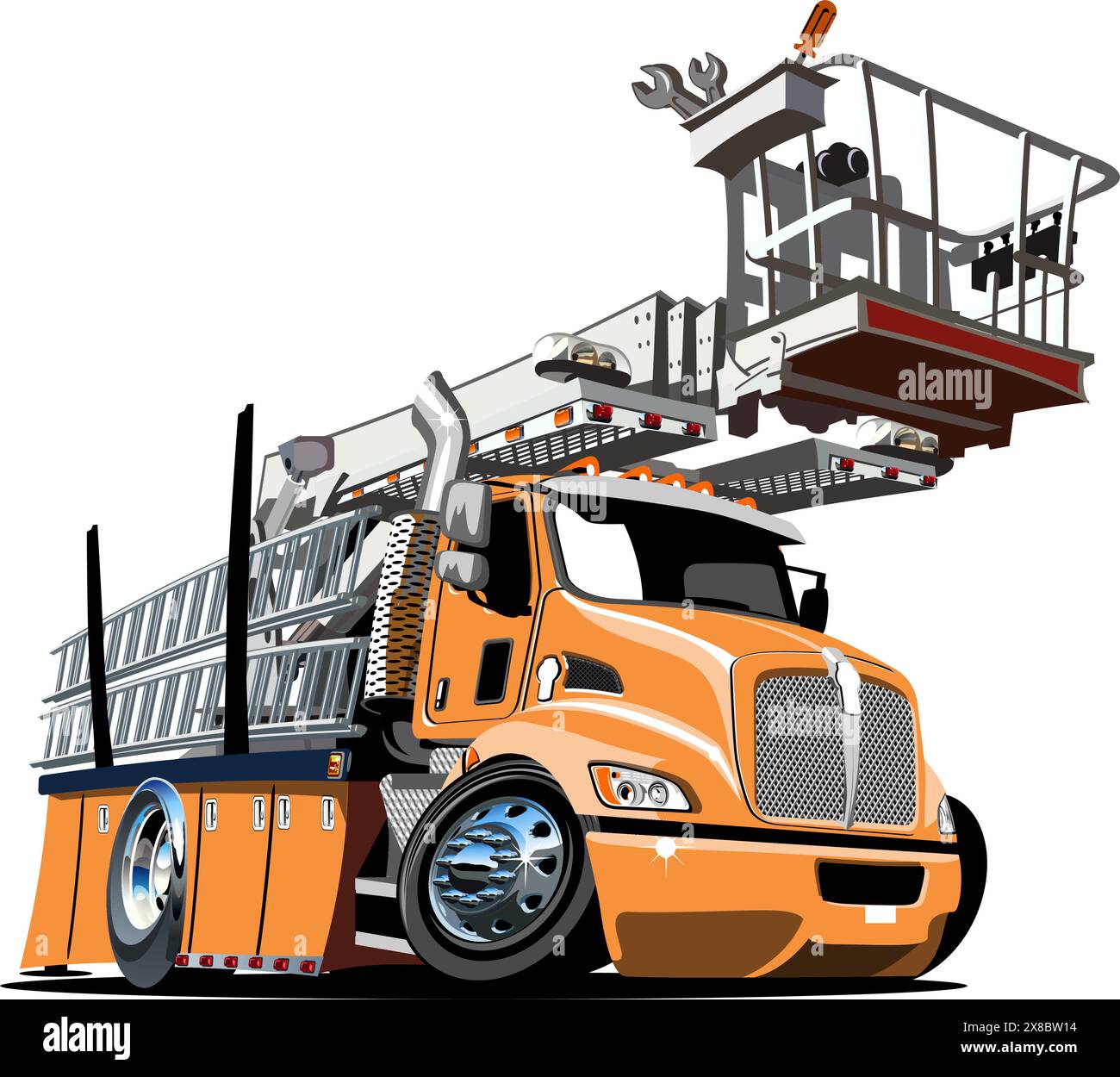 Vektor Cartoon Plattform Lift Truck. Verfügbares EPS-10, das durch Gruppen und Ebenen getrennt ist, mit Transparenzeffekten für ein Neumalen mit einem Klick Stock Vektor