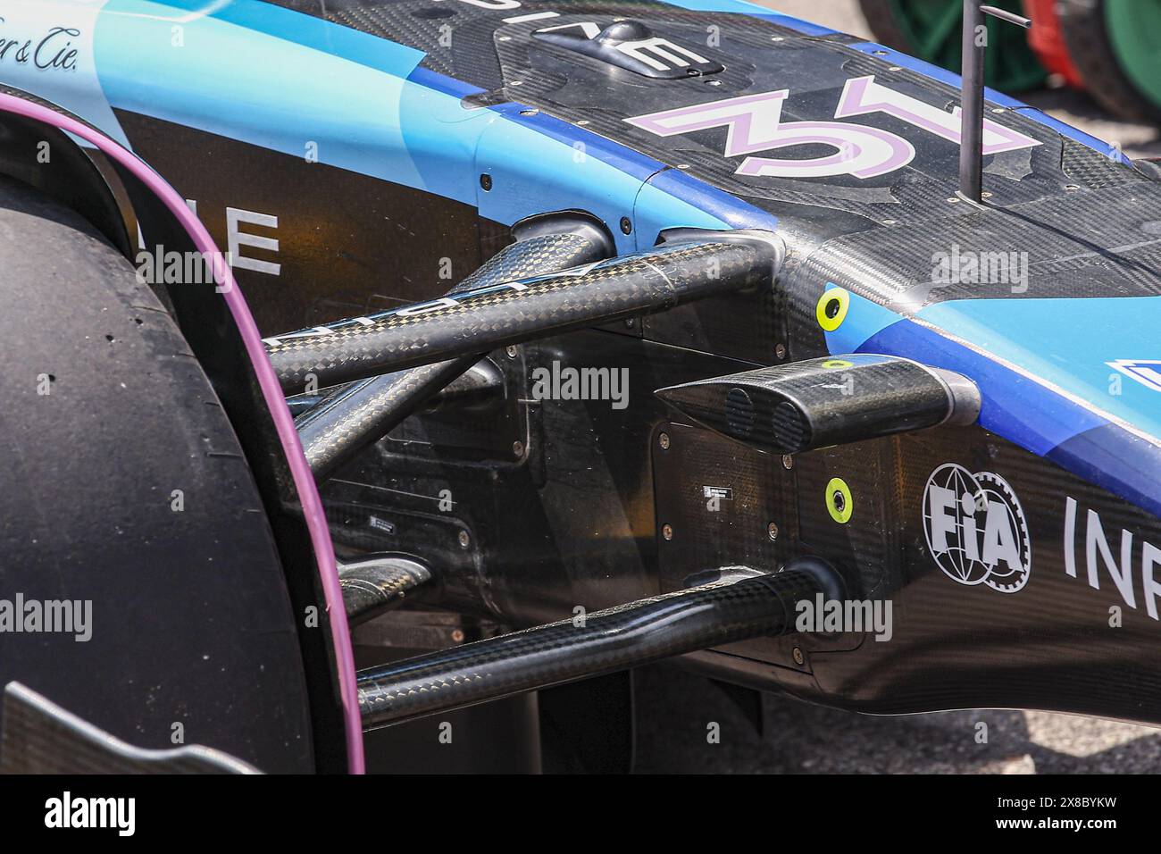 Alpine F1 Team A524, mechanisches Detail, Schriftaufhängung während des Formel 1 Grand Prix de Monaco 2024, 8. Runde der Formel-1-Weltmeisterschaft 2024 vom 23. Bis 26. Mai 2024 auf dem Circuit de Monaco, in Monaco Credit: Independent Photo Agency/Alamy Live News Stockfoto