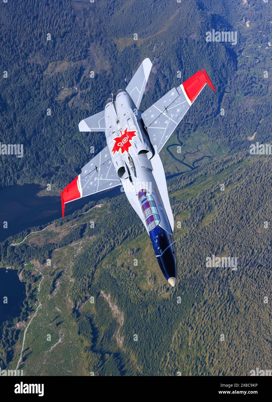 Die Royal Canadian Air Force CF-18 Demo Jet bricht und geht über British Columbia, Kanada Stockfoto