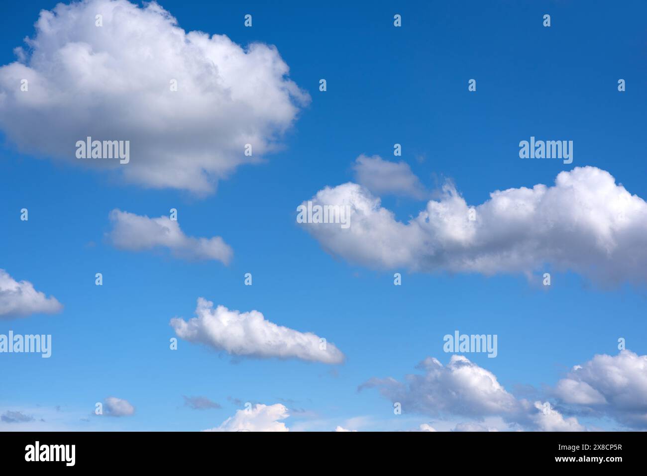 Kleine weiche Cumulus-Wolken am blauen Himmel Stockfoto