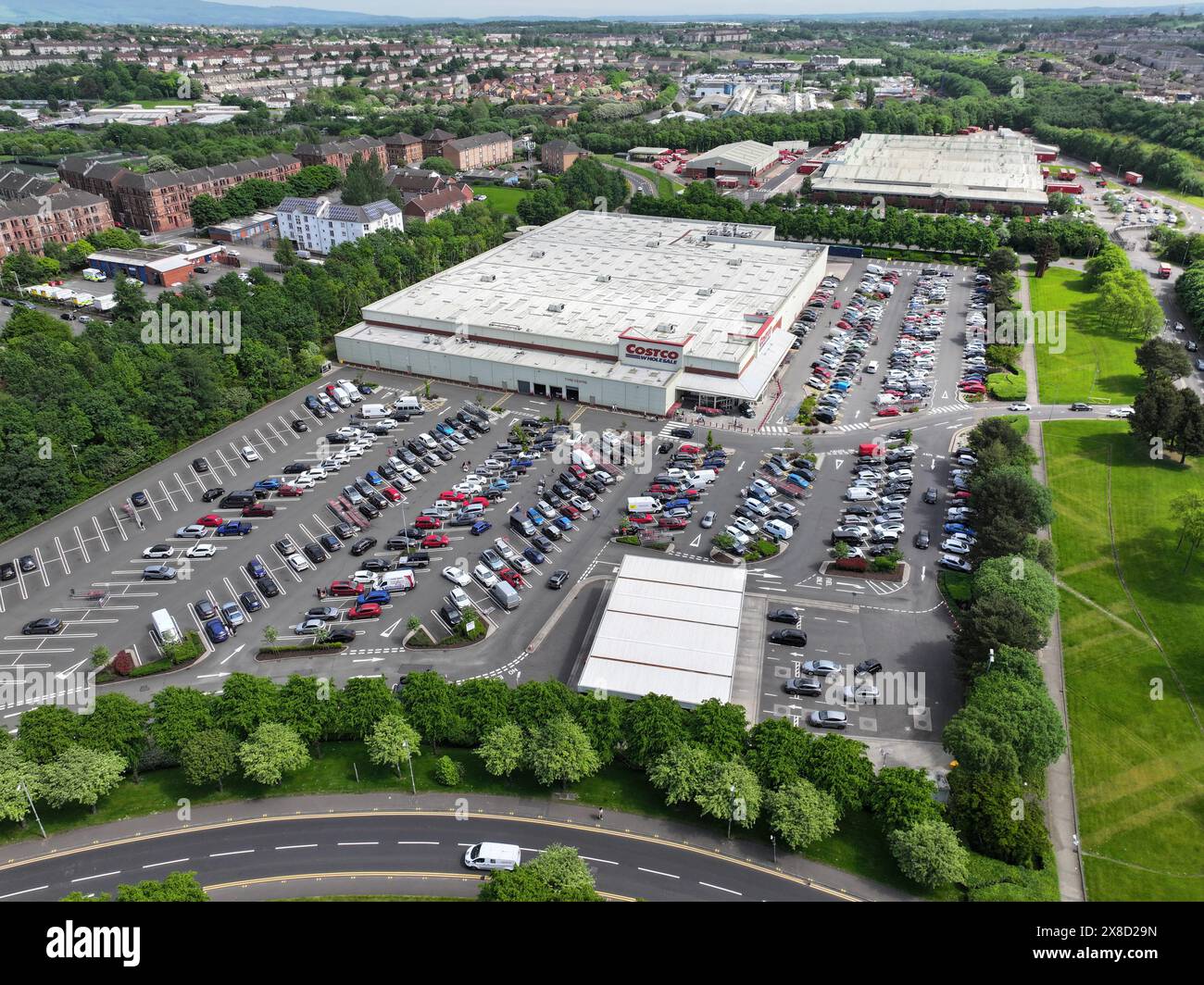 Drohnenansicht des Costco-Lagers St. Rollox Glasgow Stockfoto