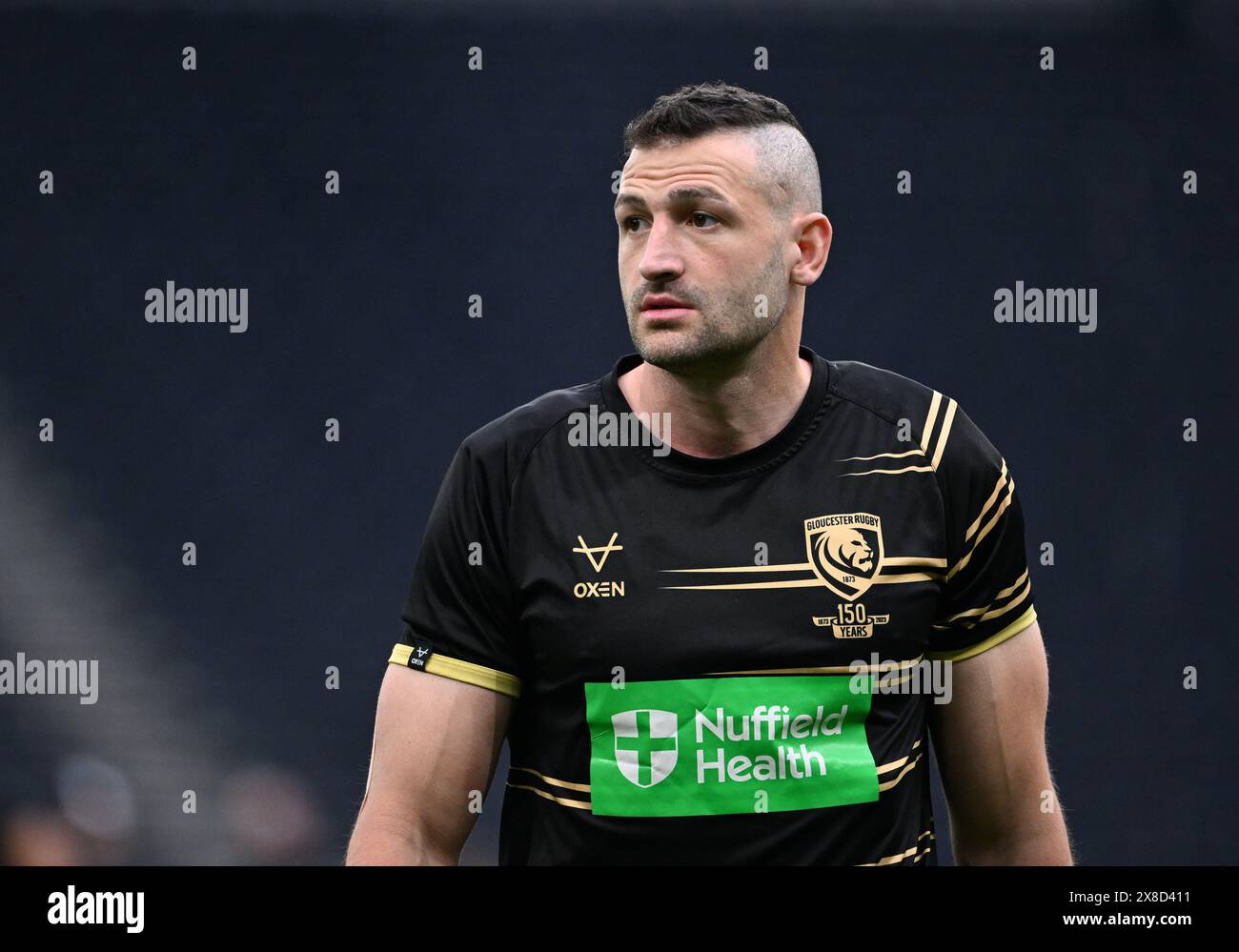 Tottenham Hotspur Stadium, London, Großbritannien. Mai 2024. Rugby-Finale des European Challenge Cup, Gloucester gegen Hollywoodbet Sharks; Jonny May von Gloucester wärmt sich auf Credit: Action Plus Sports/Alamy Live News Stockfoto