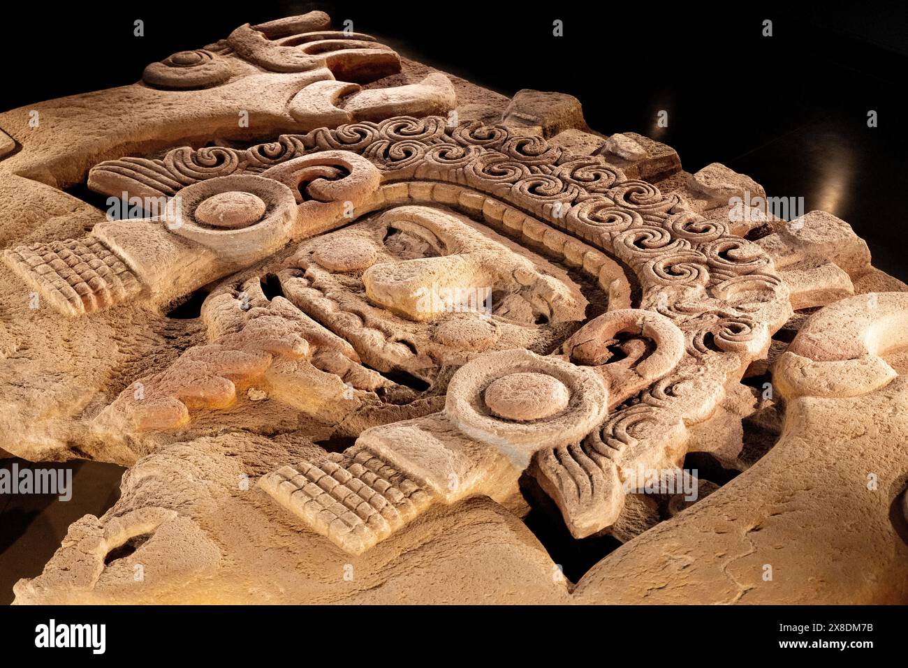 Tlaltecuhtli – aztekische Göttin oder Erdmonster, große mesoamerikanische Skulptur aus Tenochtitlan entdeckt 2006; Templo Mayor Museum, Mexiko-Stadt Stockfoto
