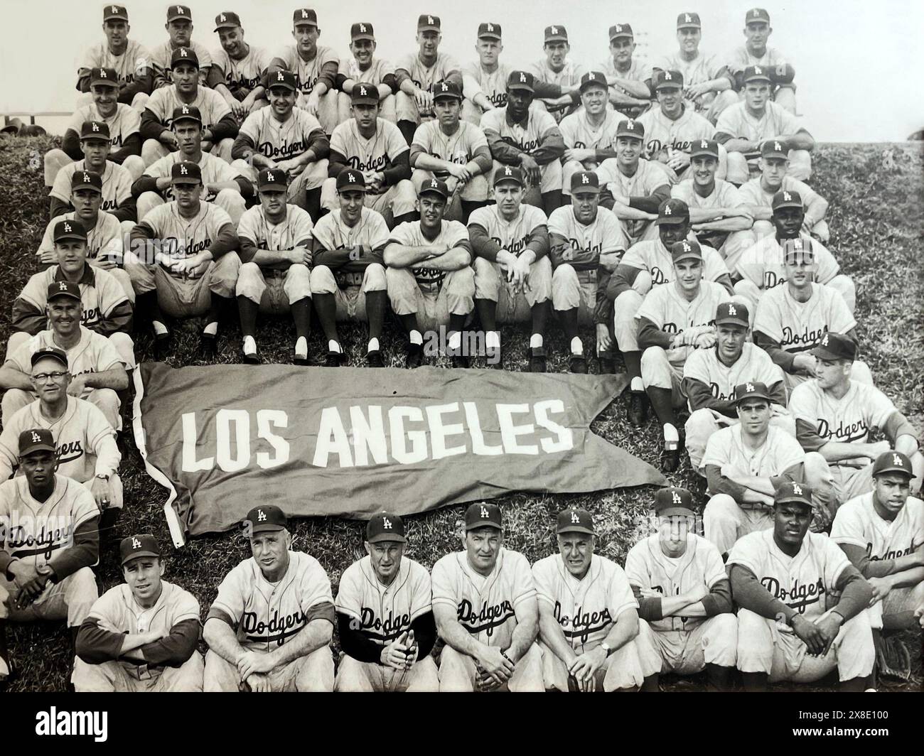 Ein Gruppenporträt der Los Angeles Dodgers in ihrem Frühjahrstraining-Haus Dodgertown in Vero Beach, Florida, USA um 1959 Stockfoto