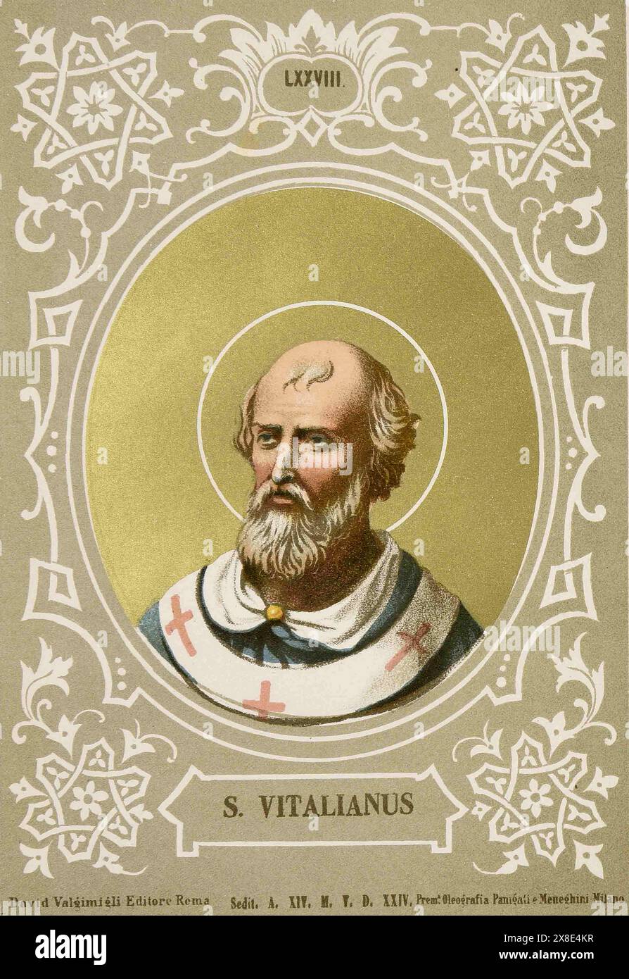 Ein Kupferstich von Papst Vitalian aus dem Jahr 1879, der von 657 bis 672 Pontiff war. Er war der 76. Papst. Stockfoto