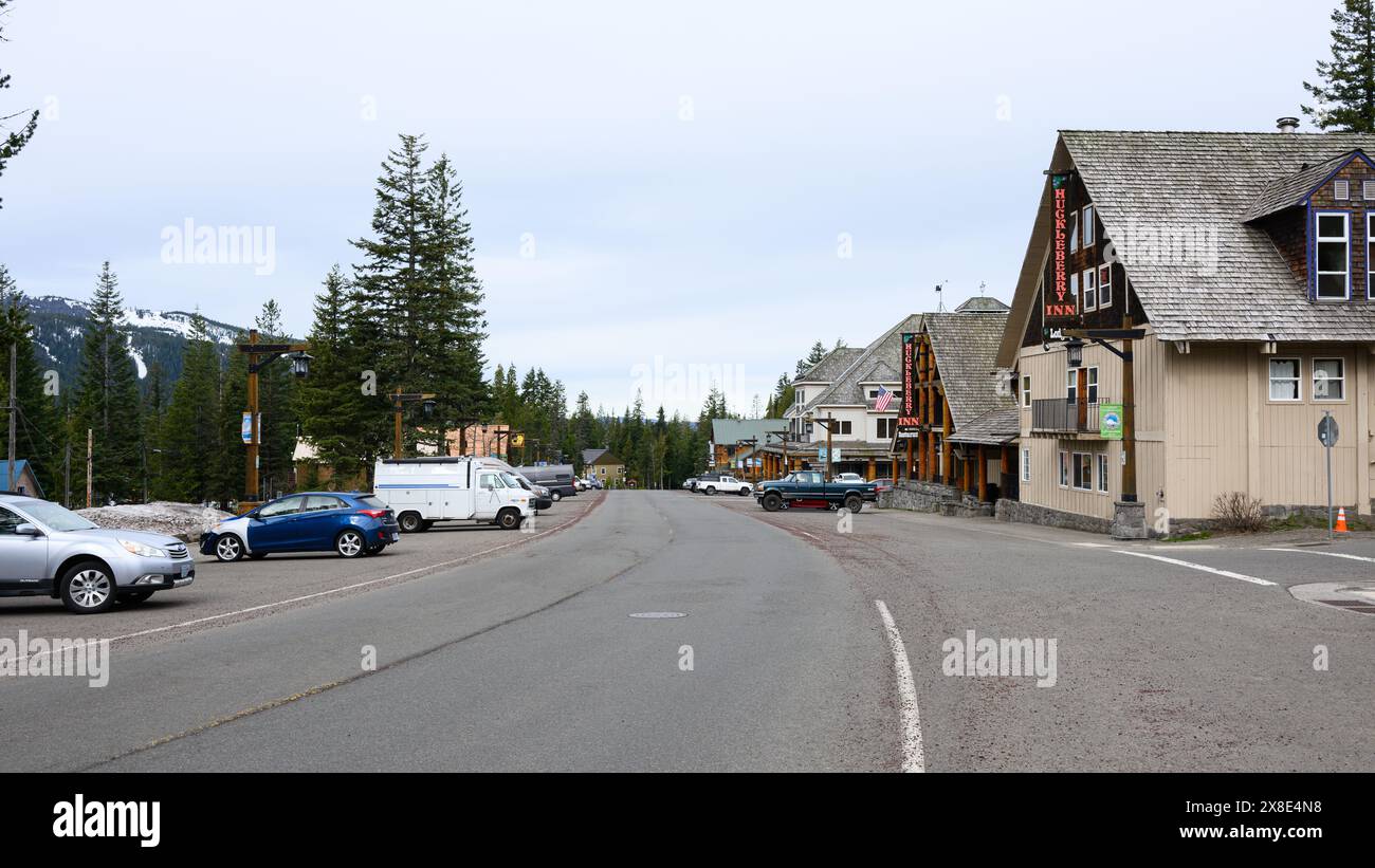 Government Camp, OR, USA – 24. April 2024; Stadtansicht von Government Camp eine alpine Gemeinde am Mount Hood in Oregon Stockfoto
