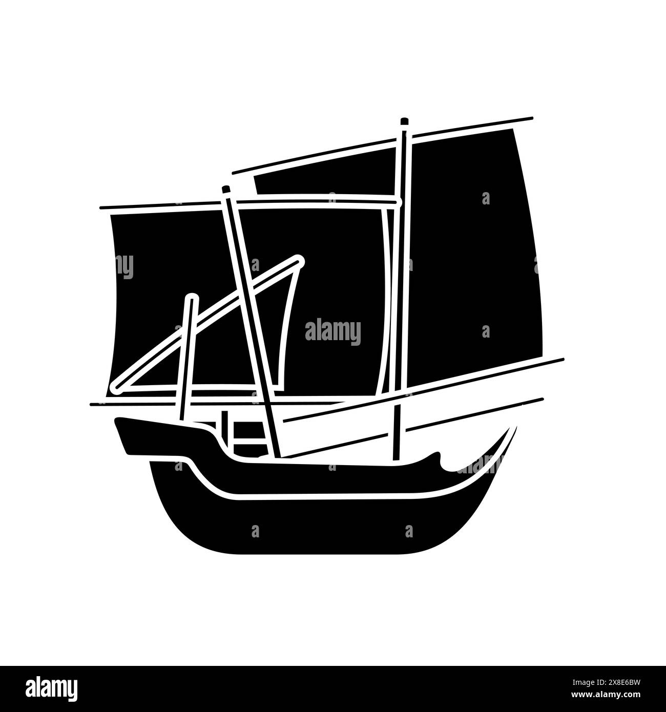Kapal Patorani Sulawesi Selatan, Traditionelles Indonesisches Schiff, Vektor Silhouette Illustration Stock Vektor