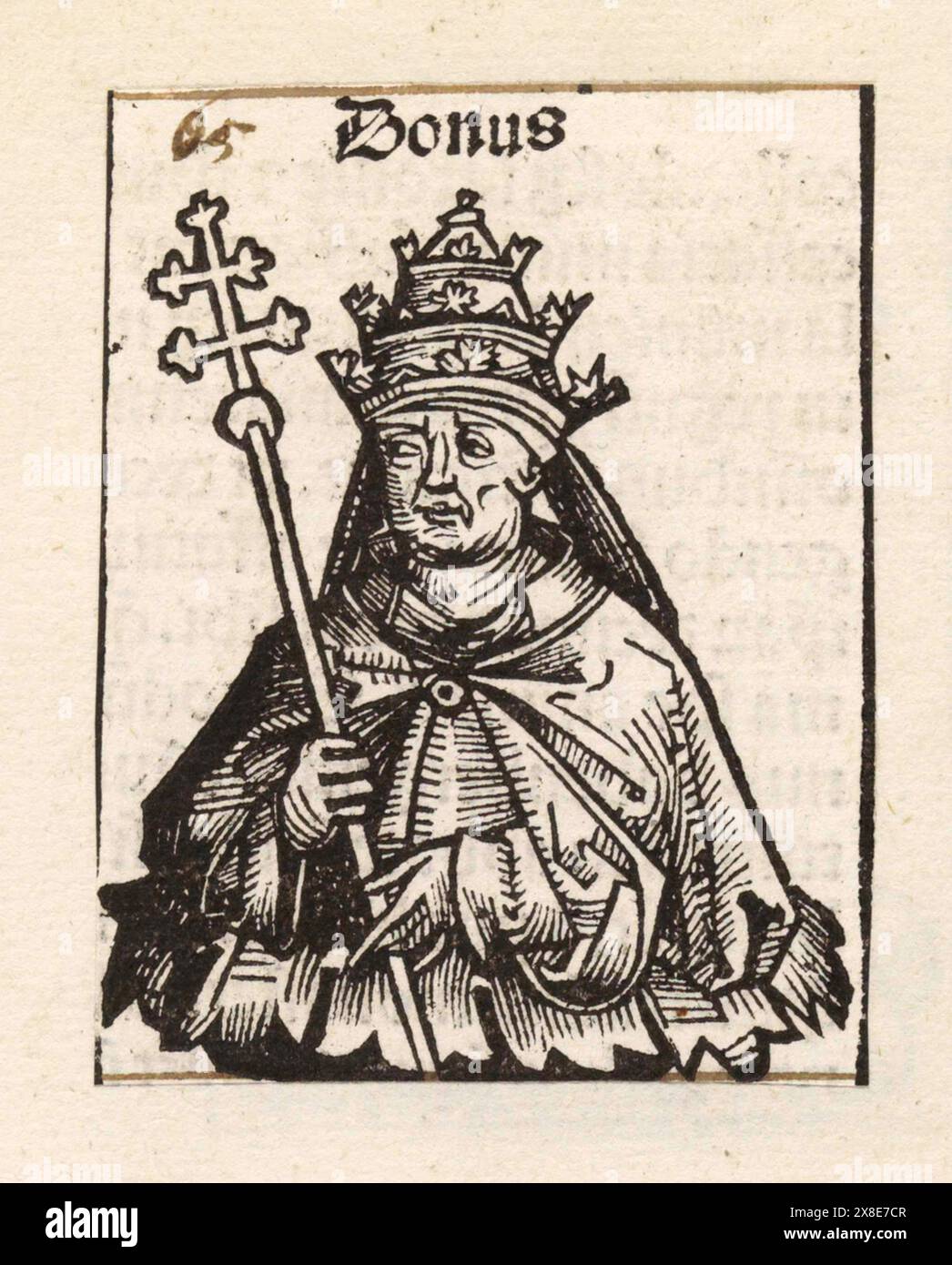 Ein Kupferstich von Papst Donus aus dem Jahr 1493, der von 676 bis 678 Pontiff war. Er war der 78. Papst. Stockfoto