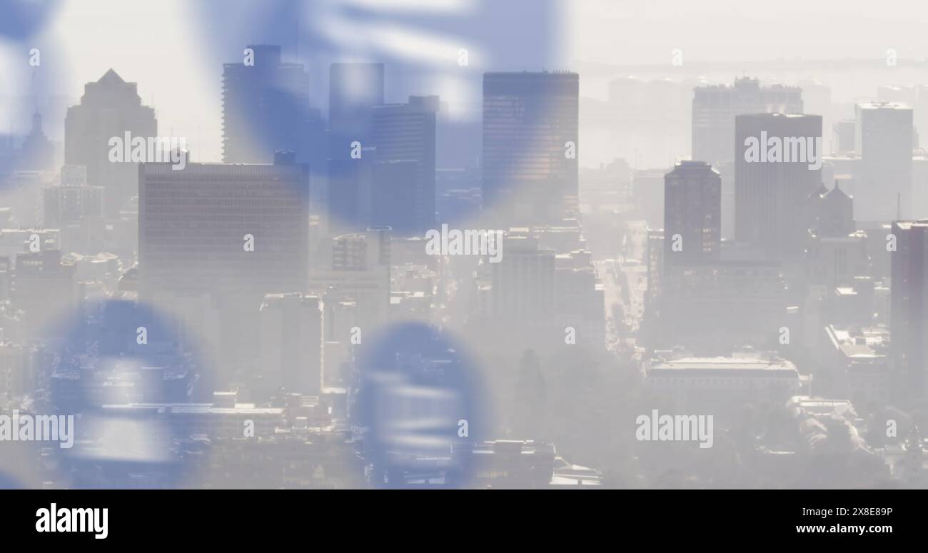 Bild von Ikonen über der Stadtlandschaft Stockfoto