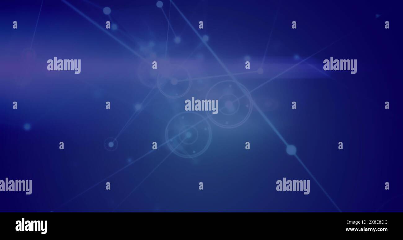 Ein digitales Bild eines Netzwerks von Verbindungen vor blauem Hintergrund Stockfoto