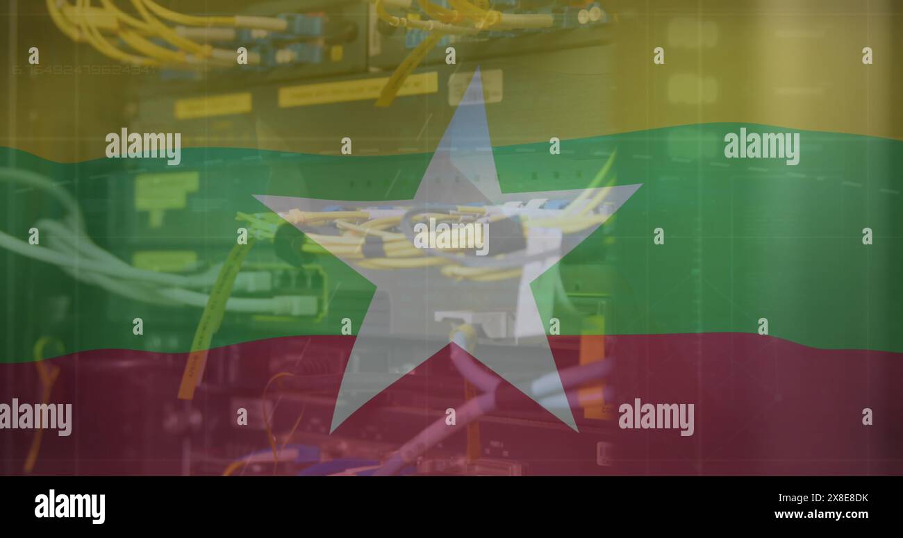 Bild der Flagge von myanmar über dem Serverraum Stockfoto