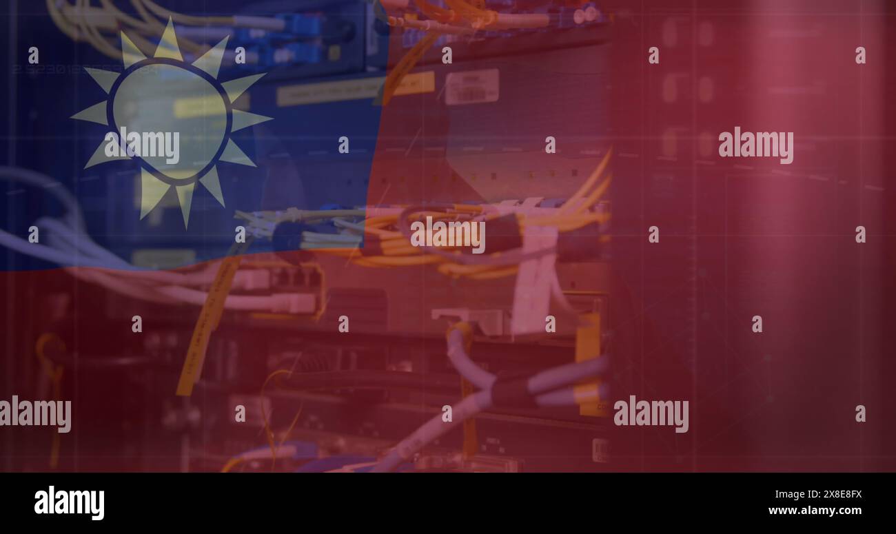Bild der Flagge taiwans über dem Serverraum Stockfoto