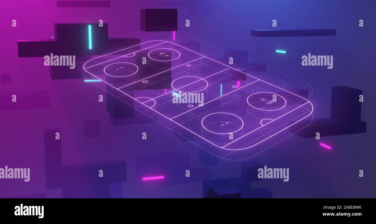 Bild des Bildes des Spielfeldes über violettem Hintergrund Stockfoto