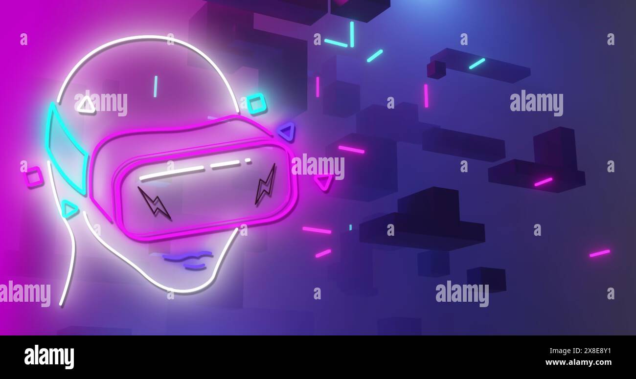 Bild des Image Game vr-Headset-Symbols über violettem Hintergrund Stockfoto