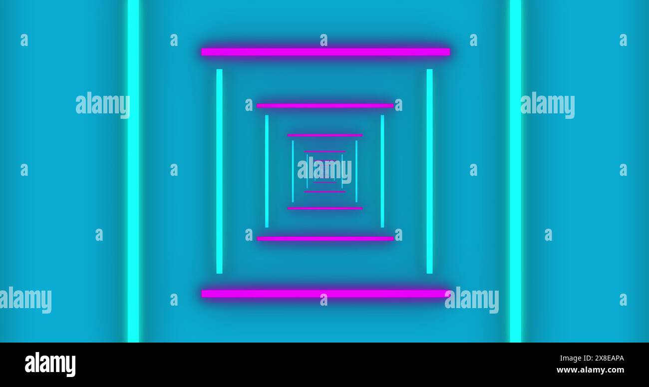 Bild eines leuchtenden Neonmusters auf blauem Hintergrund Stockfoto