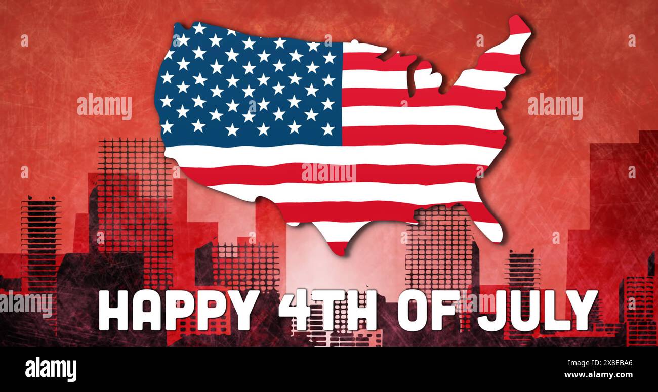 Karte der Vereinigten Staaten mit Flaggendesign, Feiertag 4. Juli Stockfoto
