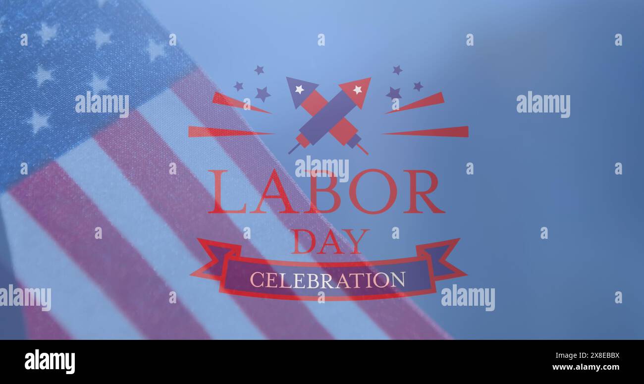 Amerikanische Flagge, die Text zur Feier des Labor Day markiert Stockfoto