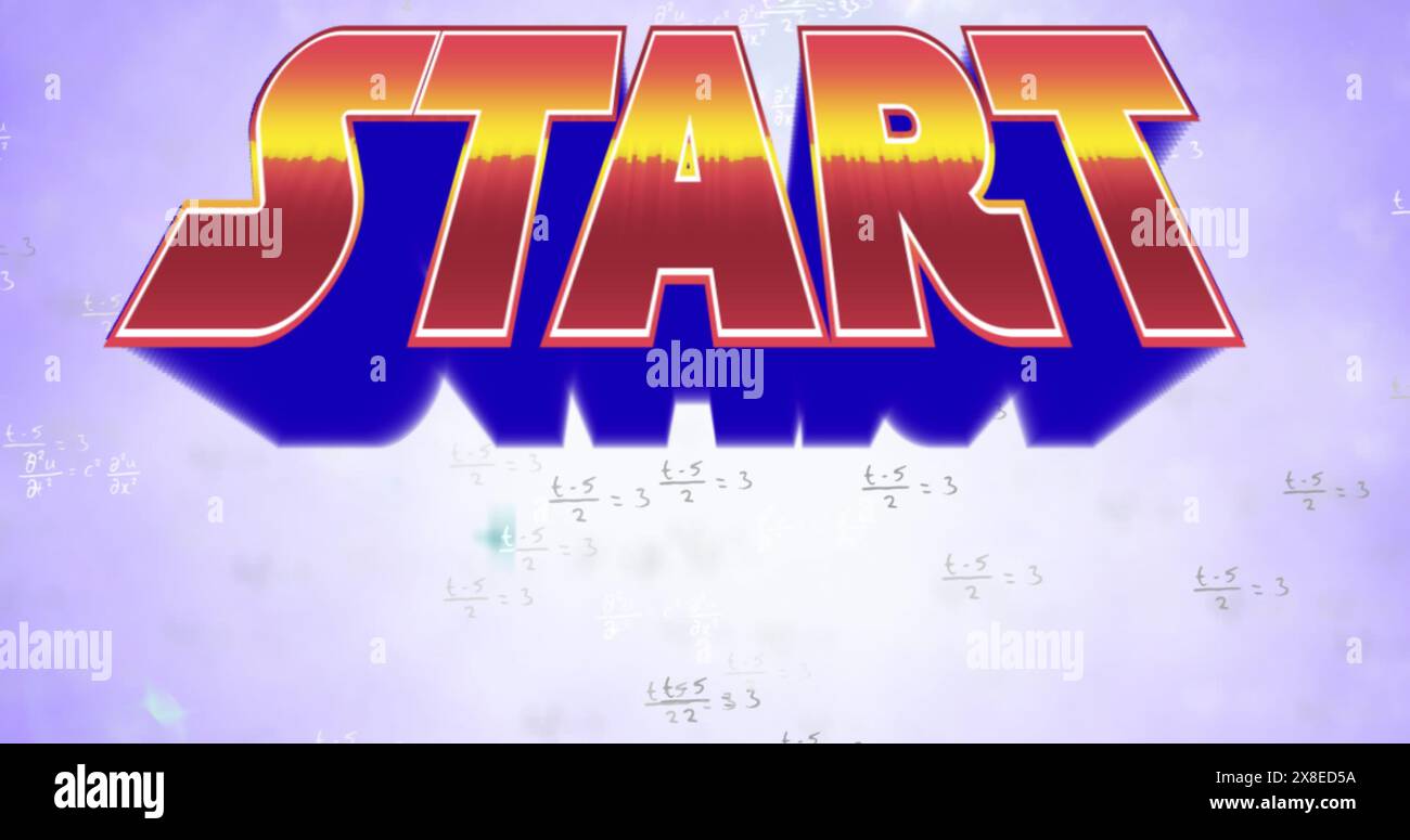 Fettgedruckter STARTTEXT, der mathematische Gleichungen überlagert und Aufmerksamkeit erregt Stockfoto