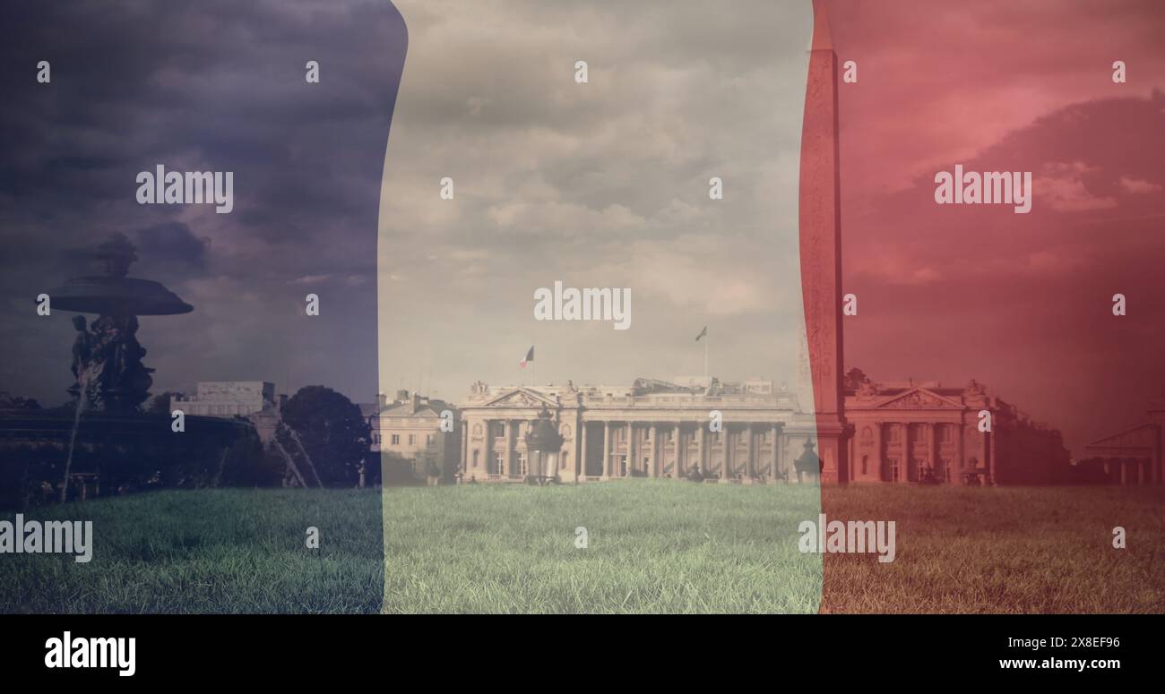 Bild der Flagge frankreichs über dem Place de la concorde Stockfoto