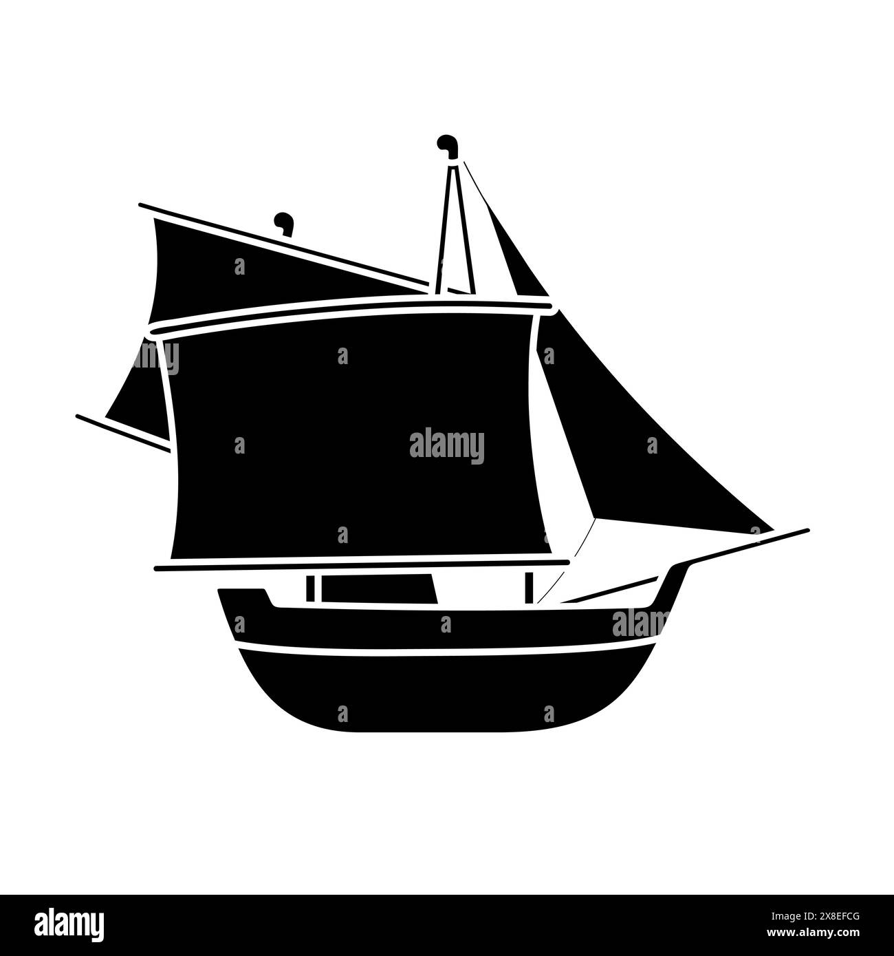 Kapal Padekawang Sulawesi, Traditionelles Indonesisches Schiff, Vektor Silhouette Illustration Stock Vektor