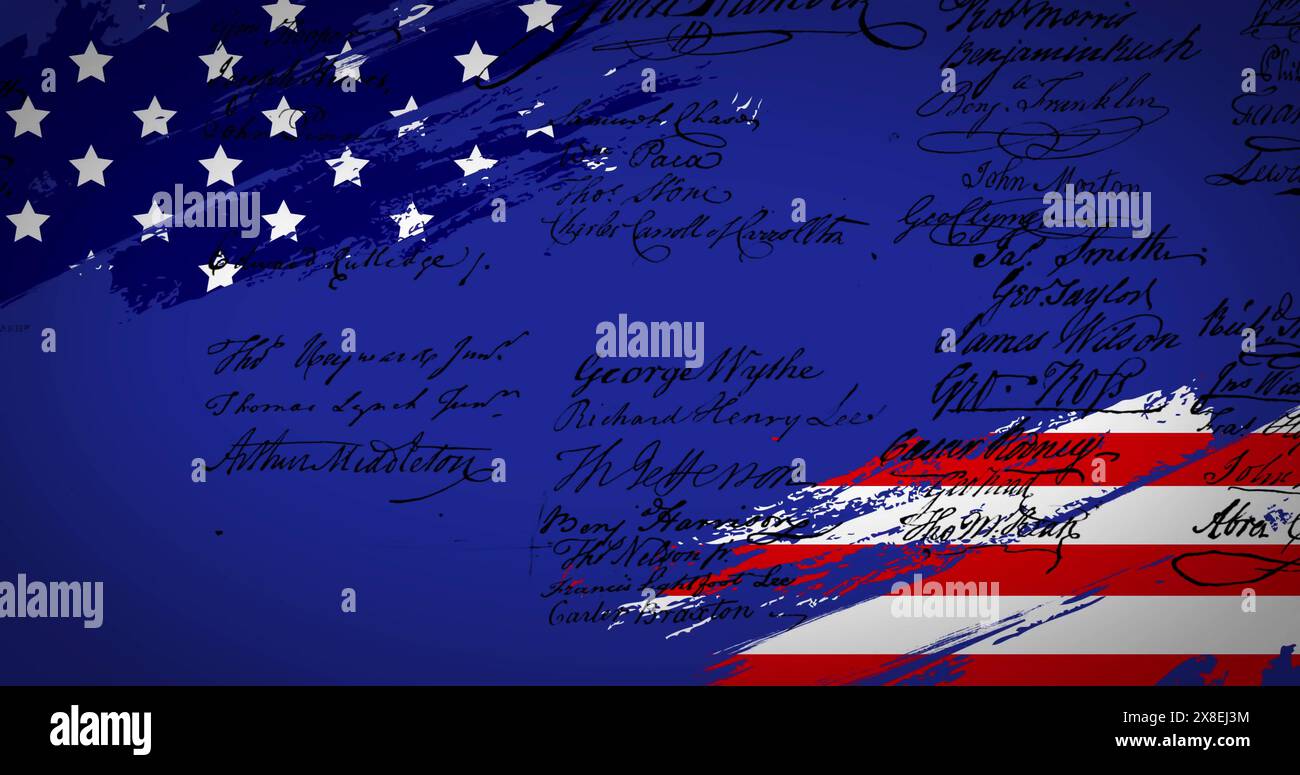 Bild des Landes mit der Flagge der usa über dem Text der Erklärung Stockfoto