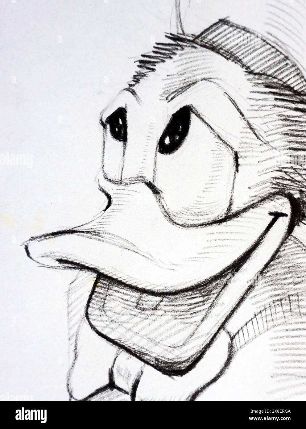 Handgezeichnete Skizze Zeichnung niedliche Comic-Ente Stockfoto