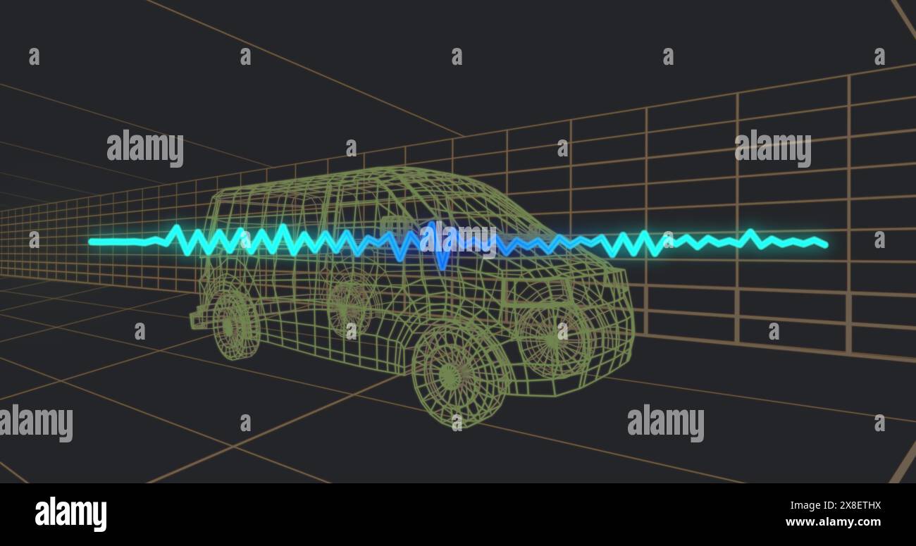 Bild der Datenverarbeitung über digitalem Transporter auf dem Hintergrund Stockfoto