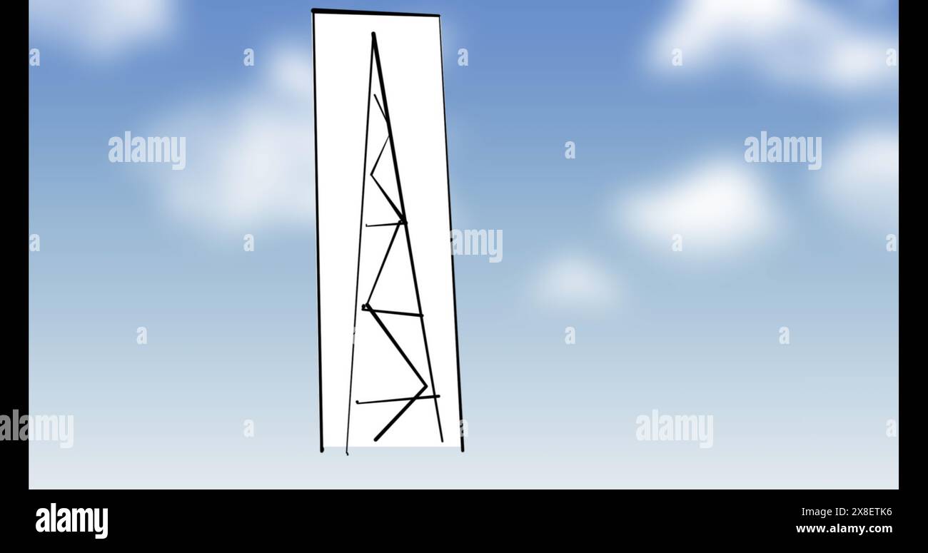 Abbildung des Diagramms auf weißem Rechteck über dem Himmel mit Wolken Stockfoto