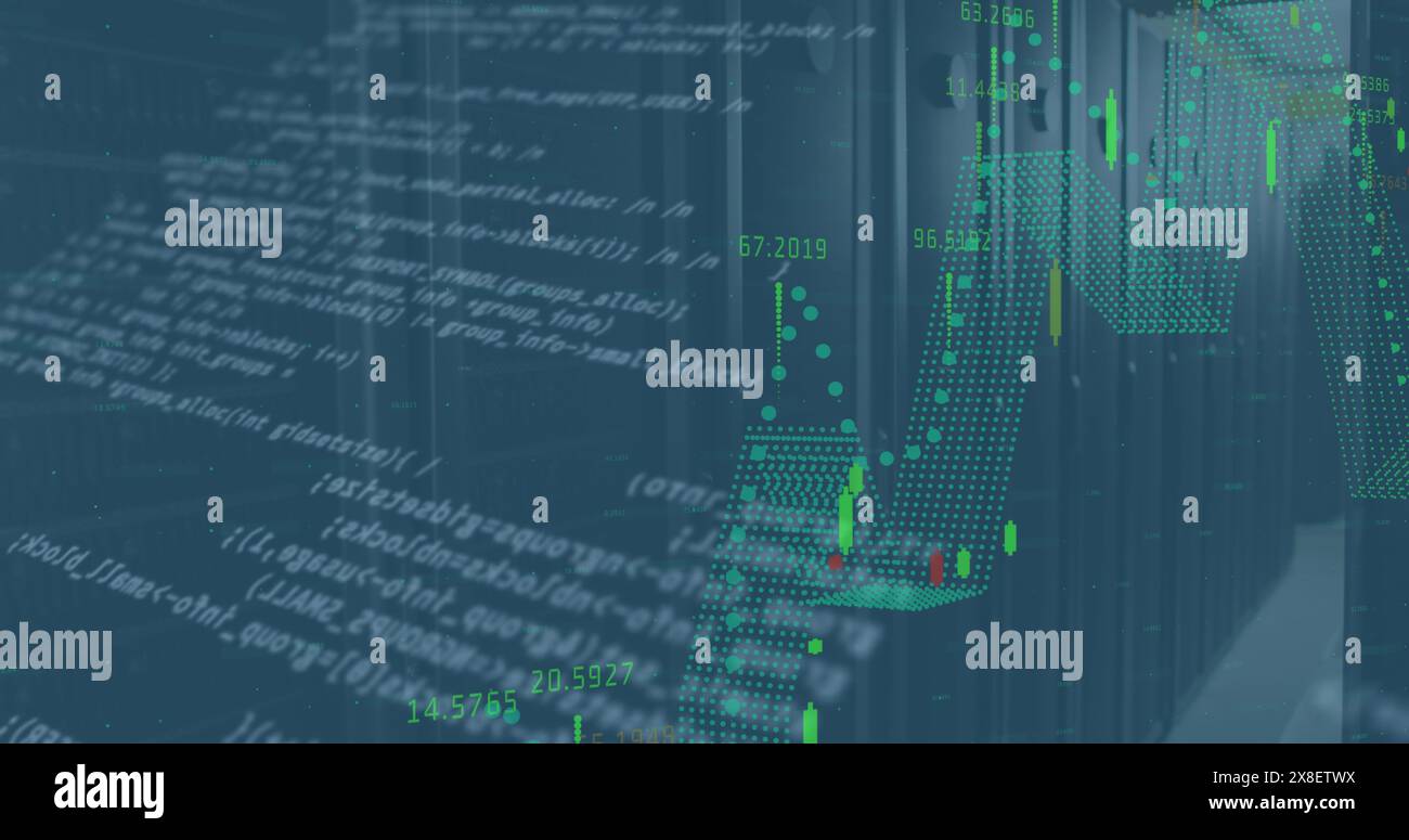 Bild der Datenverarbeitung über dem Serverraum Stockfoto