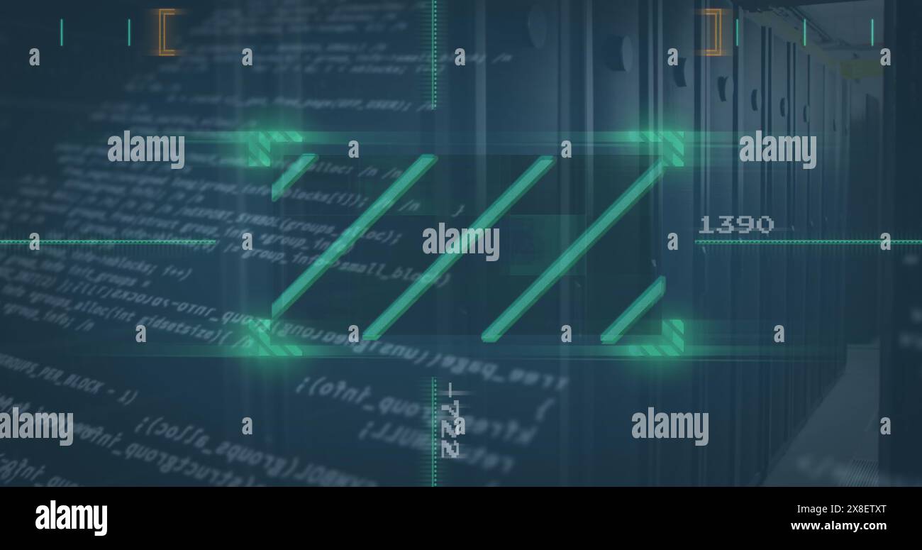 Bild der Datenverarbeitung über dem Serverraum Stockfoto