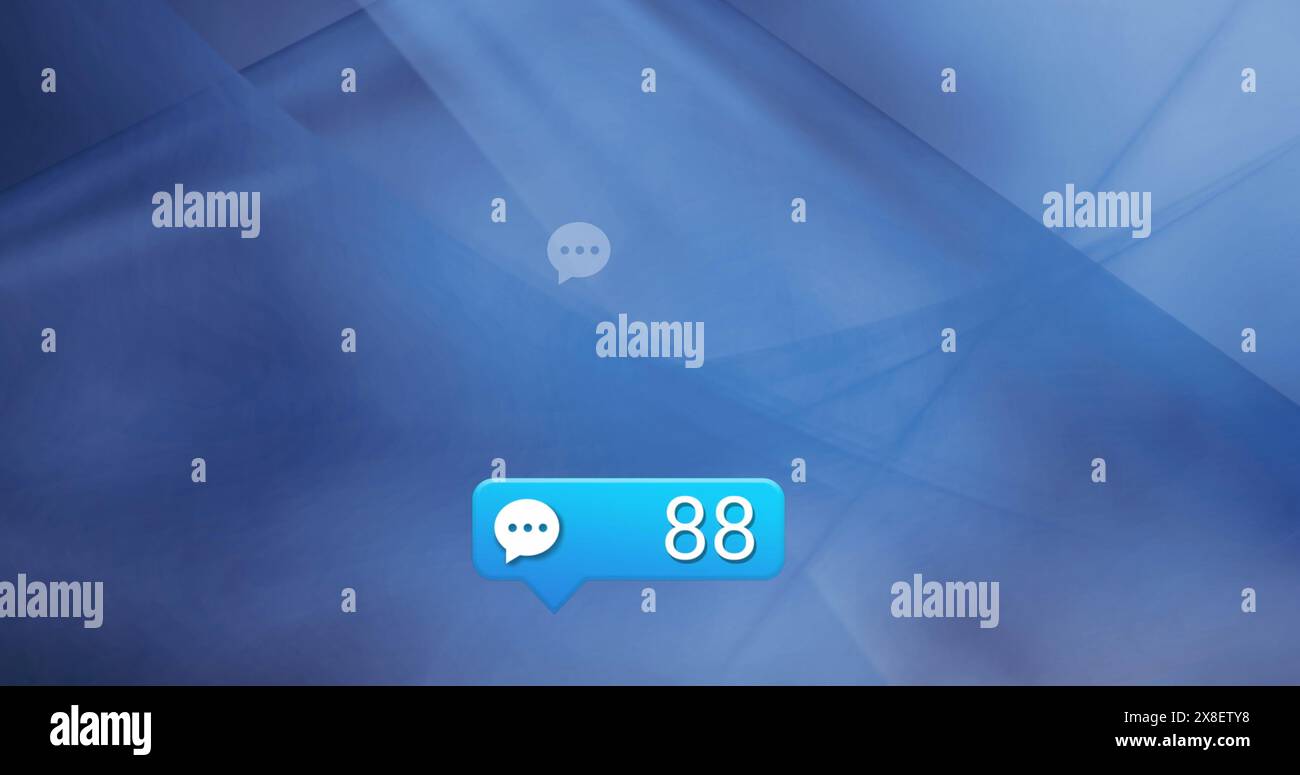 Abbildung des Netzwerks von Verbindungen mit Symbolen und Zahlen auf blauem Hintergrund Stockfoto