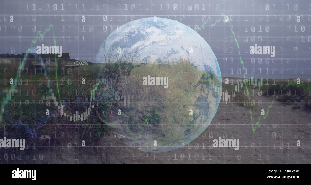 Die Erde kreuzt die Natur mit digitalen Daten und Bestandsdaten Stockfoto