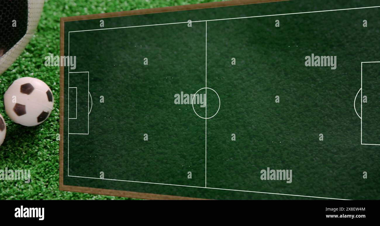 Bild eines Globus mit Netzwerk von Verbindungen mit Zahlen und violettem Hintergrund Stockfoto