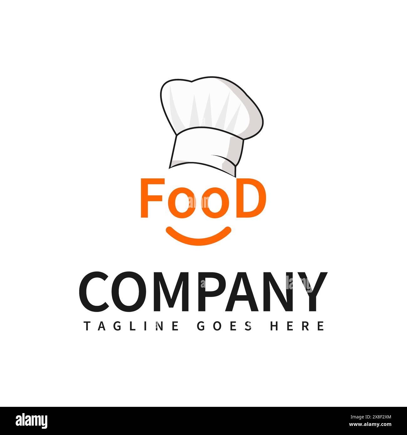 Logo-Vorlage für Lebensmittelbriefe . Logovorlage für lächelndes Essen, Vektordatei für den Chef-Hut, abstrakte Logokunst für das Essen, Happy Meal-Symbol, Joy-Snacks-Ecke, Schriftzug Stock Vektor