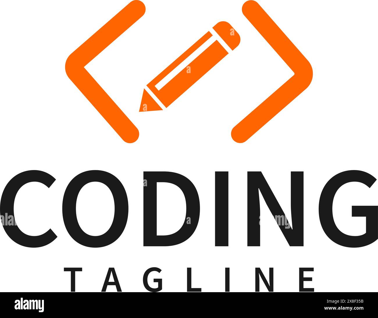 Code Learning Logo-Vorlage mit Codierungszeichen und Stift Stock Vektor