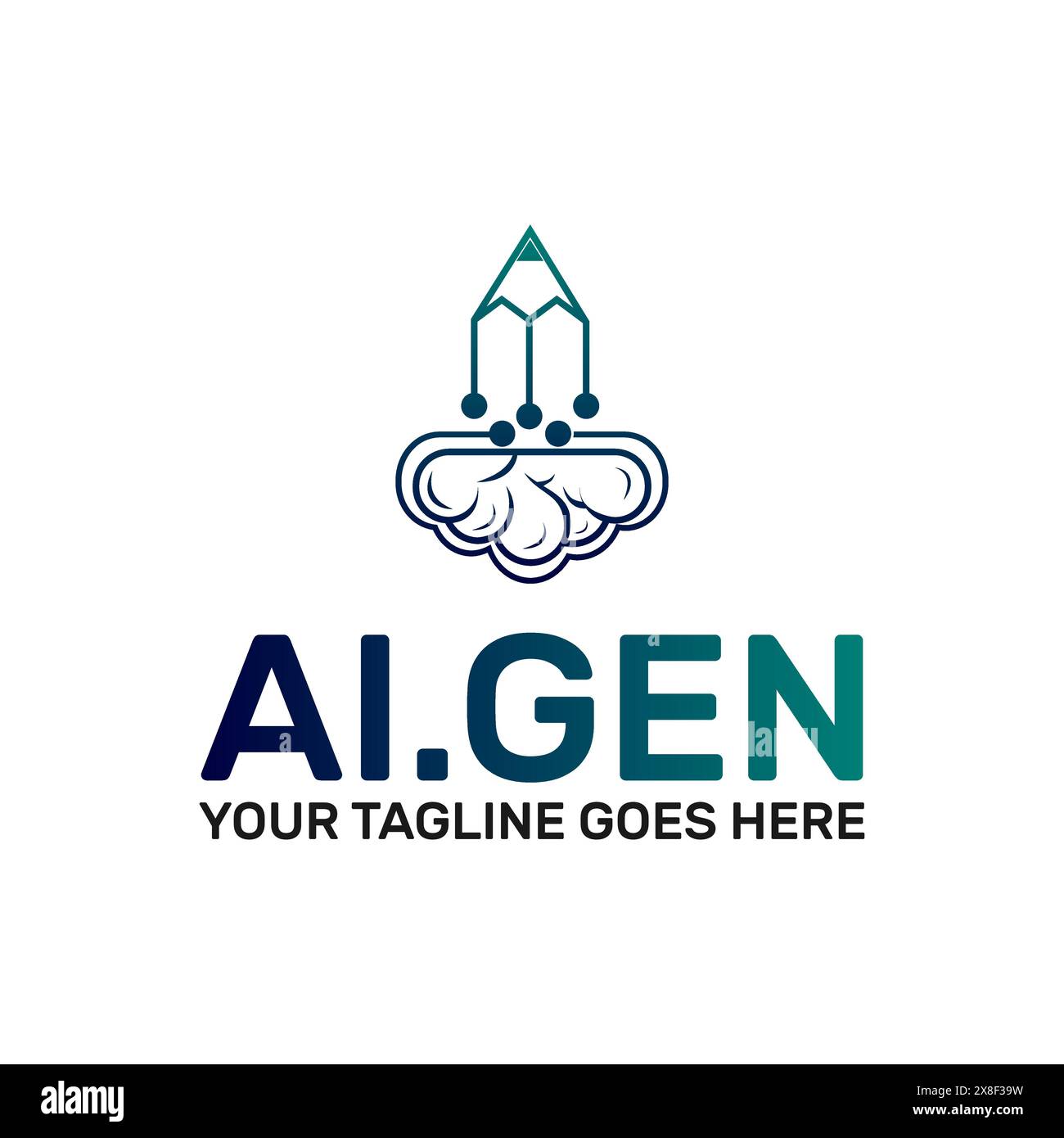 Ein Gehirn wie Wolke und ein Technikstift als Rakete Stock Vektor