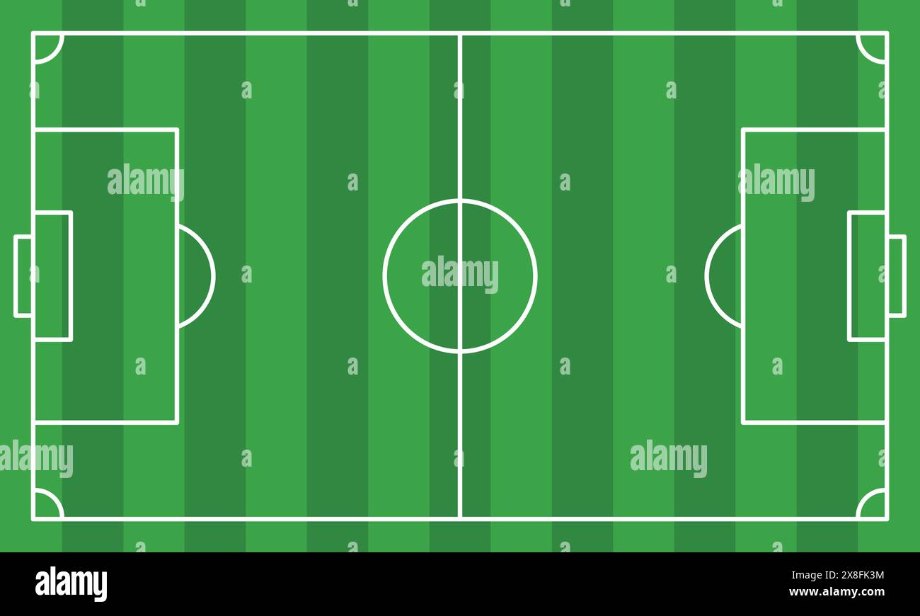 Fußballfeld im flachen Stil. Vektorillustration des Fußballstadions auf isoliertem Hintergrund. Sportplan unterzeichnen Geschäftskonzept. Stock Vektor