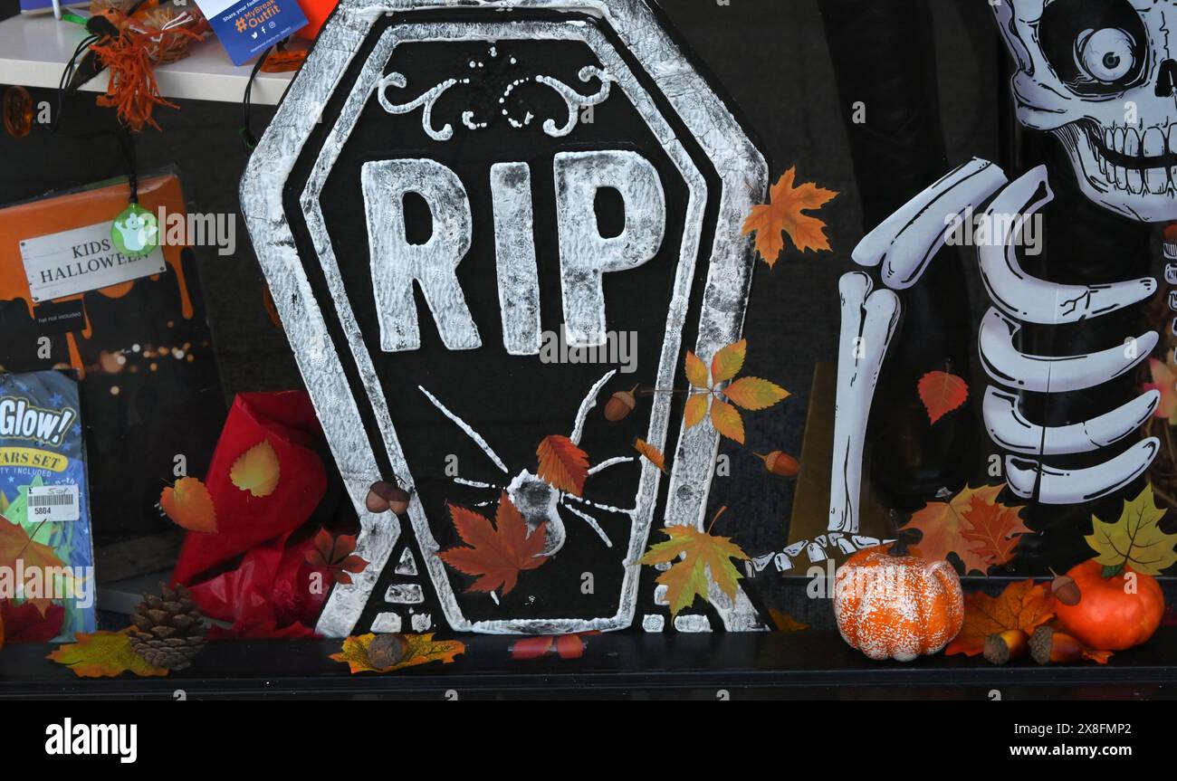 halloween-Dekoration im Schaufenster Stockfoto