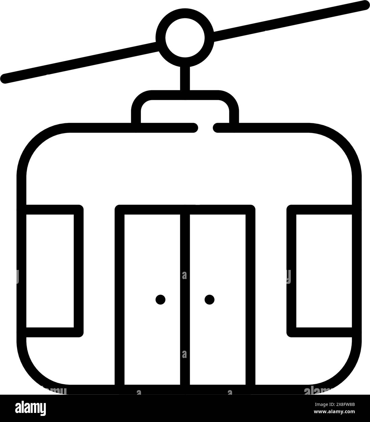 Seilbahn. Modernes Bergverkehrssystem. Skigebiet, Touristenattraktionen. Pixel perfekt, bearbeitbares Symbol Stock Vektor