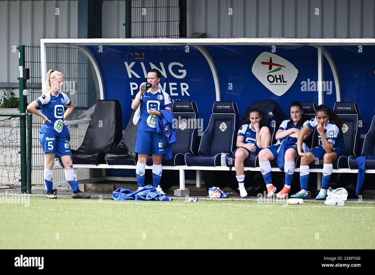 Oud Heverlee, Belgien. Mai 2024. Gent sieht nach einem Frauenfußballspiel zwischen Oud Heverlee Leuven und AA Gent Ladies am 10. Und letzten Spieltag der Play-offs in der Saison 2023–2024 der belgischen Lotto Womens Super League am Samstag, 25. Mai 2024 in Oud Heverlee, Belgien, aus. Quelle: Sportpix/Alamy Live News Stockfoto